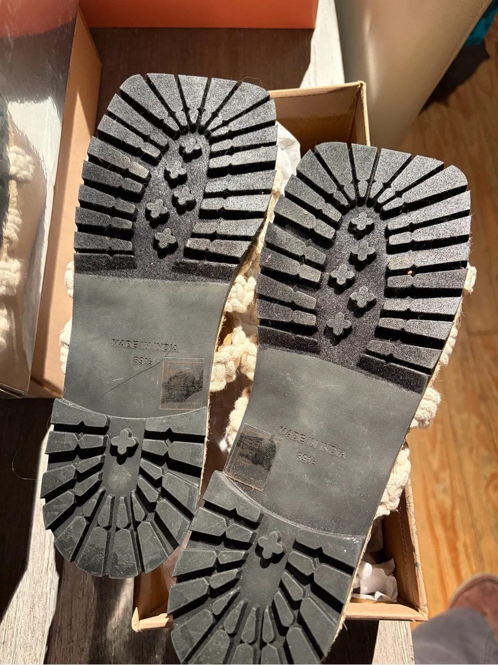 Free People Cream Macramé Jute Slide Sandals